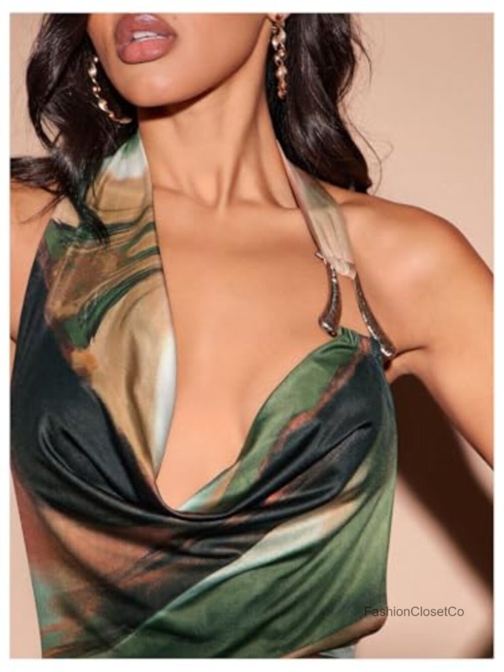 Sleeveless Plunge Halter Bodycon Mini Dress Tie Dye - Picture 4 of 7